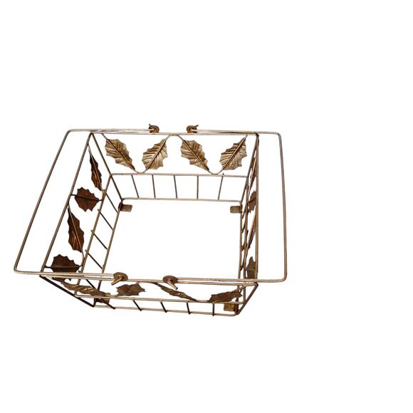 💙❄️Metal Square Basket Gold Holly Leaves & Blue Snowflake Tile Insert - Picture 11 of 12